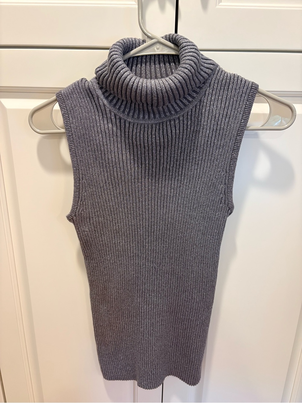 Sleeveless Ribbed Turtleneck Sweater - Gray with Sparkle Silver